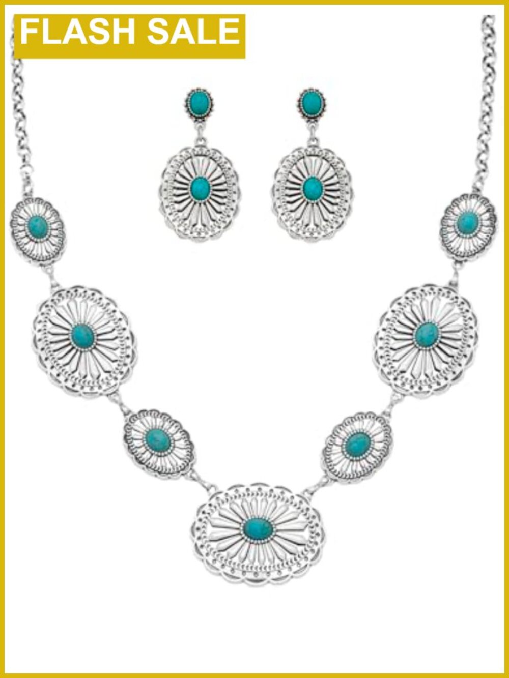 Western Jewelry Set Turquoise Necklace Drop Earrings Boho Cowgirl